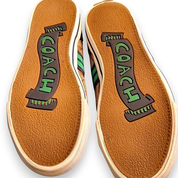 Coach Folly Signature C Sneakers Brown/Green Stripe & Blue Purple Heel Womenโs 8 - Picture 13 of 16